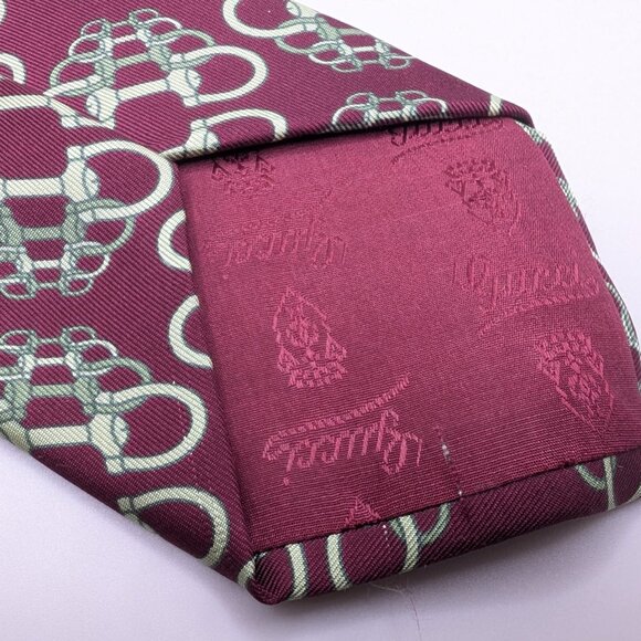 Gucci 100% Silk Made in Italy Luxury Tie Horsebit Maroon Red Pale Green - Picture 2 of 6